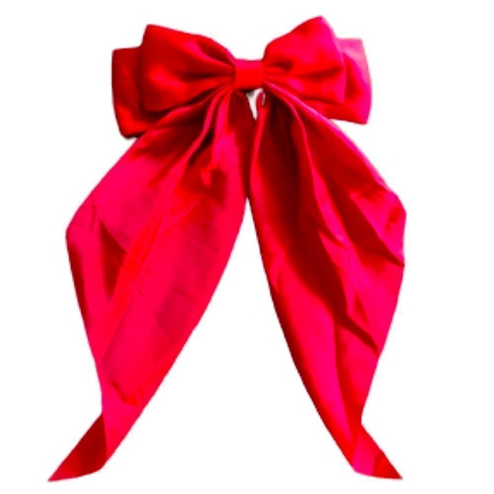 Oversized Red Satin Ribbon Hair Bow - French Barrette Holiday Accessory